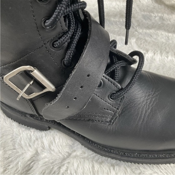 Double H Womens 7M Black Leather Zip Buckle Lace Up Motorcycle Combat Boots - Picture 6 of 14